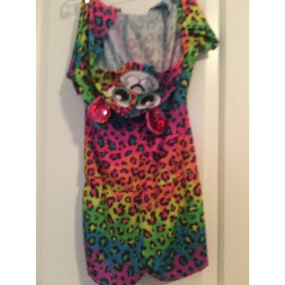 Justice Girls Colorful Leopard Print Pajama Romper Jumpsuit Shorts Sleep Size 10